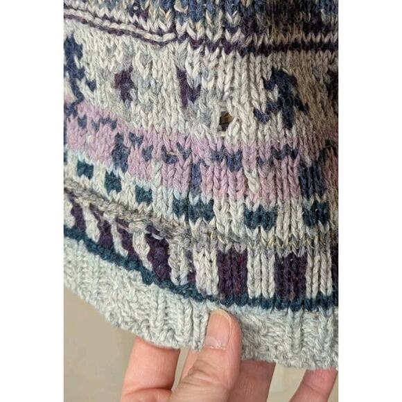 Vintage 90s St Johns Bay Wool Blend Sweater Large V-Neck Nordic Fair Isle Purple - Picture 7 of 13